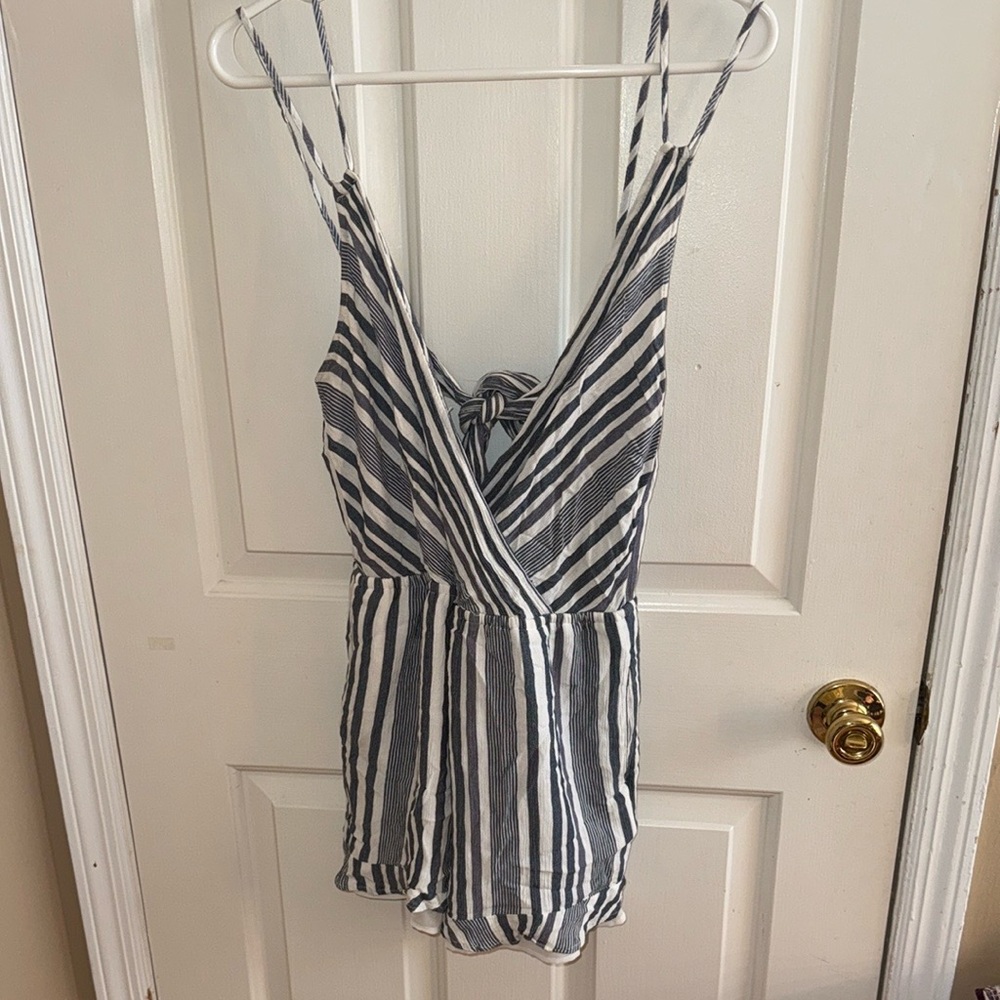 American Eagle Outfitters Navy and White Striped Romper